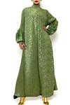 N2454 GREEN LONG SLEEVE MAXI CRINKED DRESS