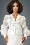 S3032 SHEER SCRUNCHED SLEEVE TOP