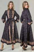A93155A LONG SLEEVE BUTTON DOWN MAXI DRESS (BLK, GRN)