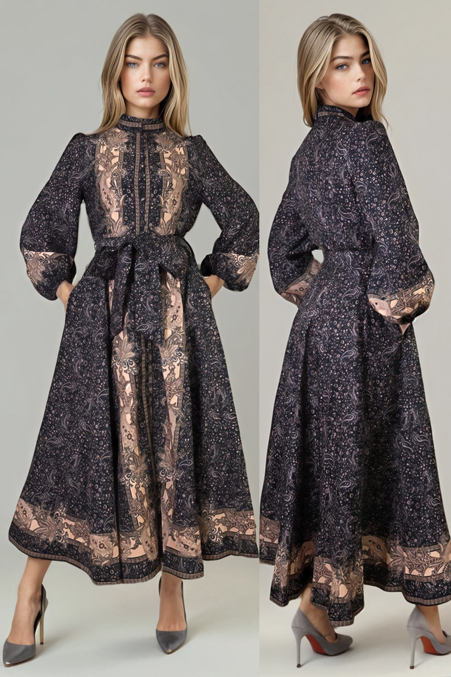 A93155A LONG SLEEVE BUTTON DOWN MAXI DRESS