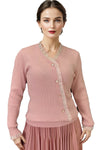 FL2008 BOTTON FRONT V NECK SWEATER (PINK, GRAY, BLUE)