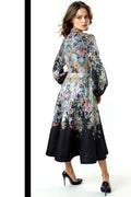 GF1046 STAND COLLAR FLORAL DRESS