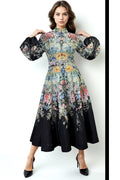 GF1046 STAND COLLAR FLORAL DRESS