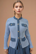 LS8002 ROUND NECK CARDIGAN SWEATER (LIGHT BLUE, NAVY)