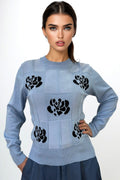 H5833 CREW NECK PULLOVER SWEATER (BLUE, WHT)