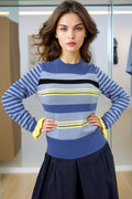 LS65012 STRIPED PULLOVER SWEATER (BLUE, BEIGE)