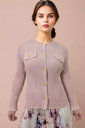 LS65003 ROUND NECK CARDIGAN SWEATER (PINK, GRN)