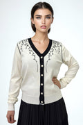 H5830 FLORAL VINE CARDIGAN SWEATER (WHT, BLK)