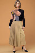 W5910 PLEATED FRONT WRAP SKIRT (BEIGE, BLACK)