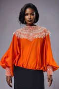 W5913 SEQUIN EMBLLISHED TOP (BLACK, ORANGE)