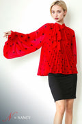 C3395 POLKA DOT PLEATED TOP (WHT, RED)