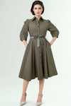 T8308 GATHERED SLEEVE DRESS (OLIVE, NAVY)