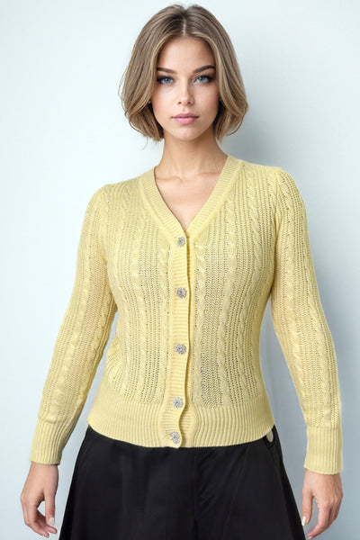 LS65042 V-NECK CARDIGAN SWEATER (PINK, YELLOW)