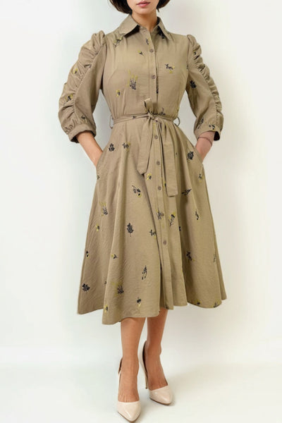 T8305 GATHERED SLEEVE DRESS