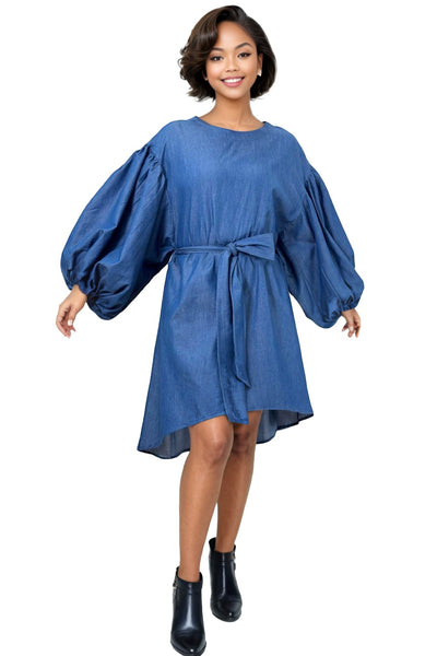 T8327 HI-LO PUFF SLEEVE DRESS