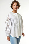 S25062 EYELET SLEEVE TOP(WHT, BLUE)