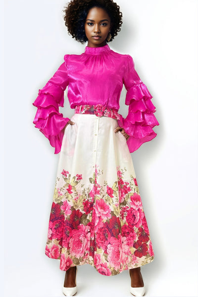 CH0058 FLORAL BELTED SKIRT