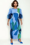 N24145 CRINKLED PUFF SLEEVE DRESS