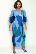 N24145 CRINKLED PUFF SLEEVE DRESS
