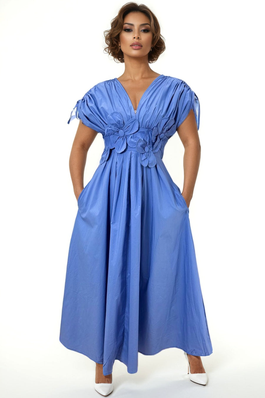 S3062 FLOWER WAIST MAXI DRESS (ORANGE, BLUE) (S, M, XXL) N by Nancy S3062 FLOWER WAIST MAXI DRESS (ORANGE, BLUE) (S, M, XXL) N by Nancy