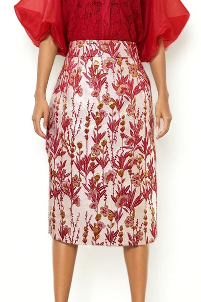 A94150D TEXTURED FLORAL SKIRT