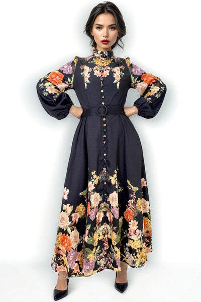 GF1144 BELTED FLORAL DRESS