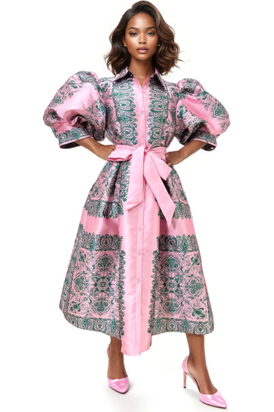 W5152G PUFF SLEEVE MIDI DRESS