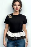 S1032 PEPLUM RHIESTONE TOP