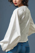 W5935 LANTERN SLEEVE TOP (BLK, WHT)