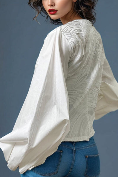 W5935 LANTERN SLEEVE TOP (BLK, WHT)