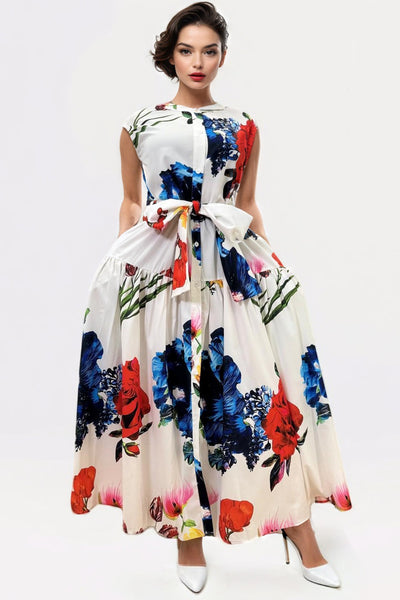 T8336 FLORAL SLEEVELESS DRESS (S, M, L)