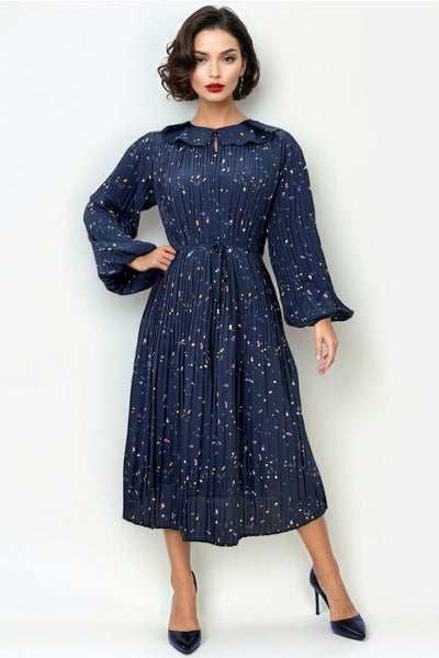 T21105 FLORAL PLEATED DRESS