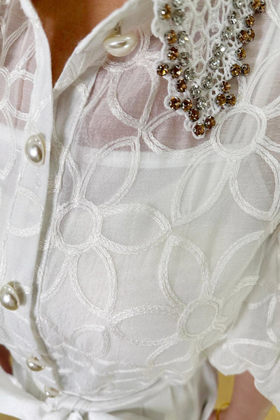 T2553 RHINESTONE STUDDED COLLAR TOP