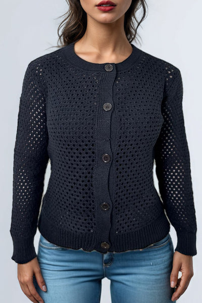 SA5021 EYELET CARDIGAN SWEATER