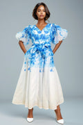A95008 V NECK PUFF SLEEVE DRESS