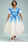 A95008 V NECK PUFF SLEEVE DRESS