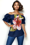 GF1195 OFF SHOULDER TOP (NAVY, OFF-WHT)