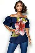 GF1195 OFF SHOULDER TOP (NAVY, OFF-WHT)