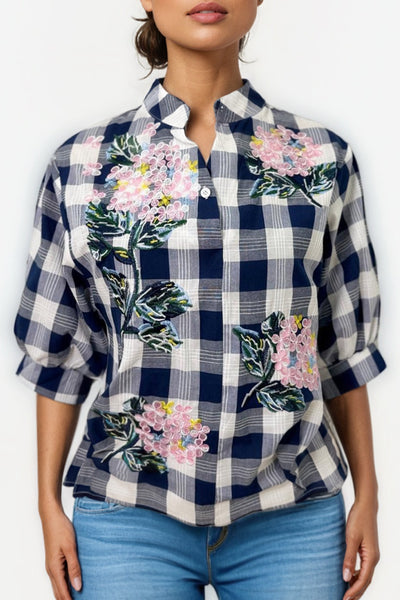 A1971A PLAID FLORAL TOP