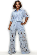W5942 CROCHET PANT / TOP SET (BLUE, WHT)