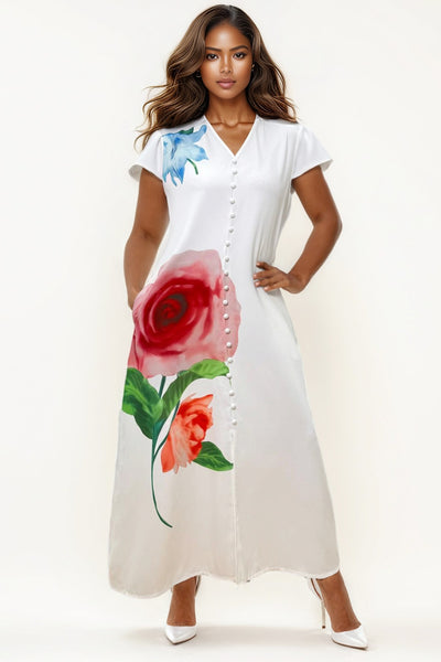 X7962 FLORAL CAP-SLEEVE DRESS