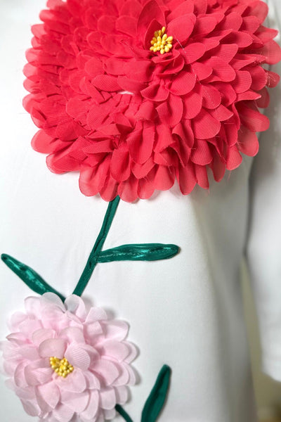 S3075 FLOWER APPLIQUE DRESS