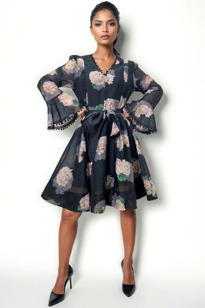 X7996 BELL SLEEVE BEADED SKATER DRESS