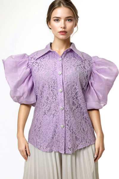 S3091 PUFF SLEEVE LACE TOP (LILAC, BLUE)