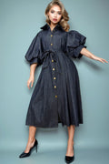 W5152B PUFF SLEEVE DENIM DRESS