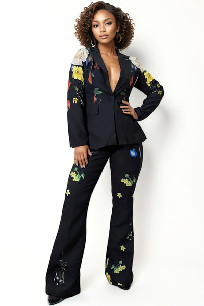 GF1198 FITTED FLORAL JACKET / PANT SET