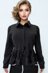 CH0099 COLLARED RUFFLE SWEATER TOP