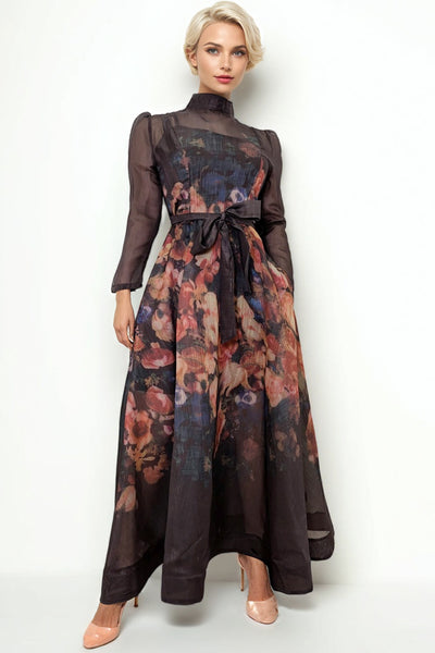 W5962 SHEER FLARED MAXI DRESS