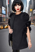 T2551 ROSE-SLEEVE CAPE COAT (RED, BLK)