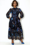 GF1273 TIERED TIE NECK MAXI DRESS
